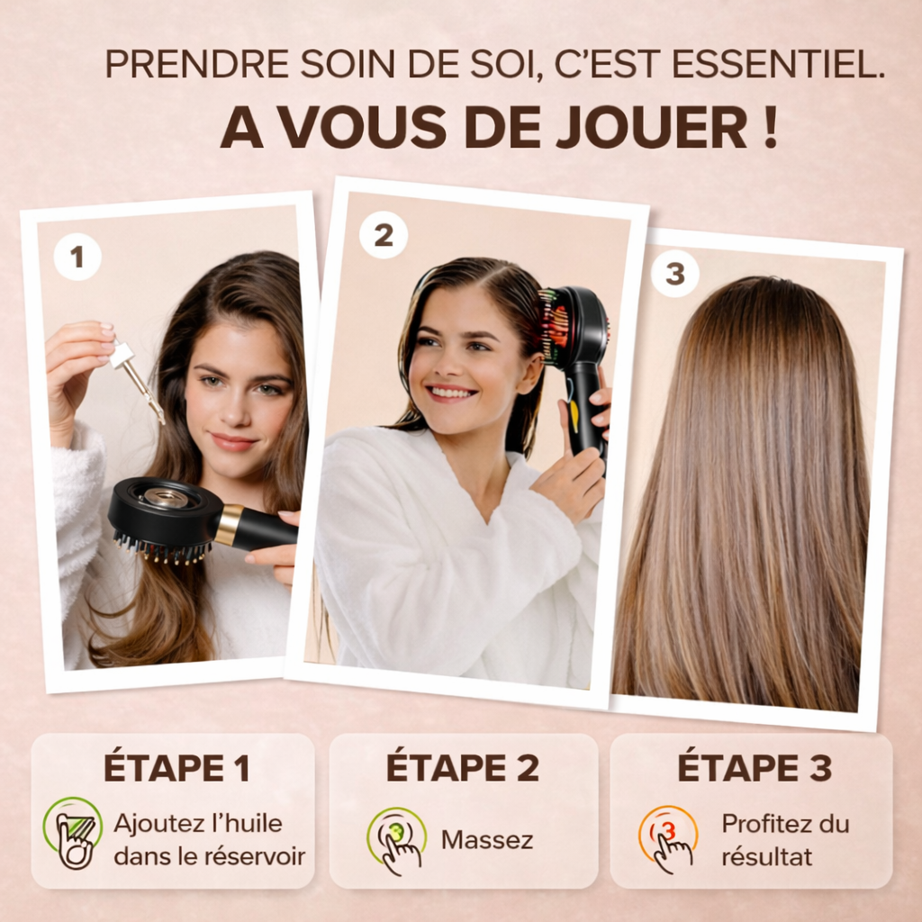 Capilux™ - Brosse LED + 1 Huile de Romarin – Routine Anti-Chute