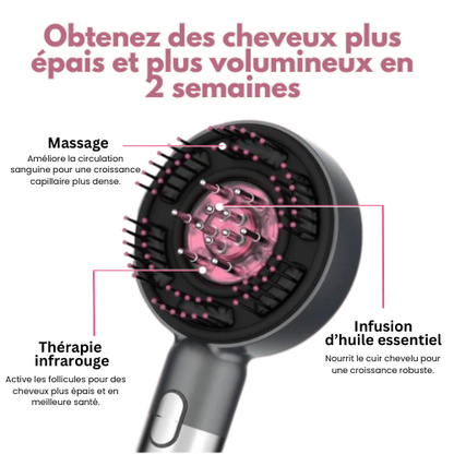 Brosse Massante Cuir Chevelu LED Rouge – Soin, Volume & Brillance