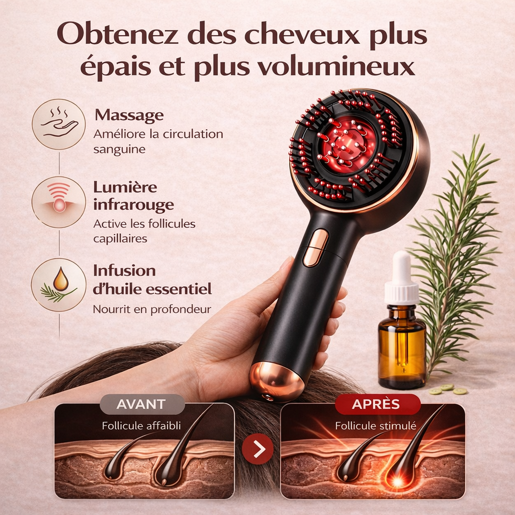 Capilux™ - Brosse LED + 1 Huile de Romarin – Routine Anti-Chute