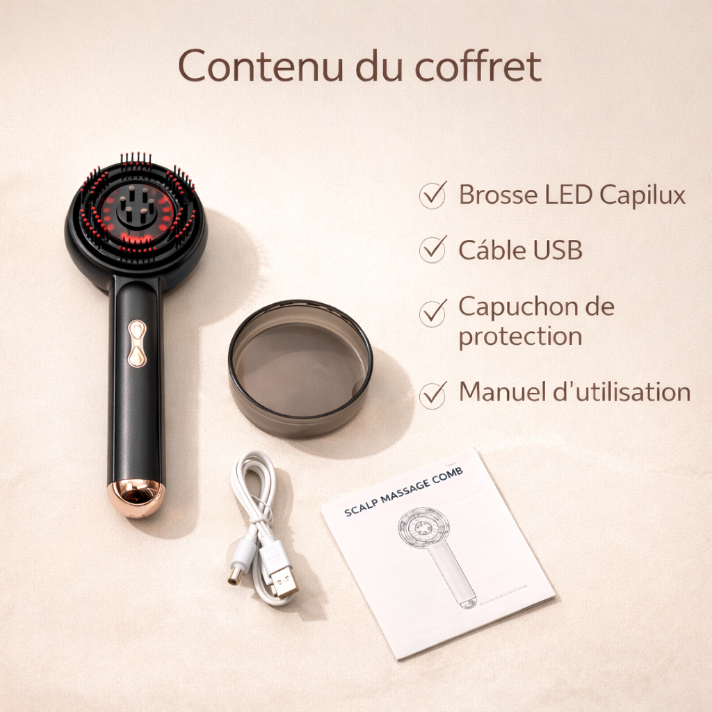 Capilux™ - Brosse LED + 1 Huile de Romarin – Routine Anti-Chute